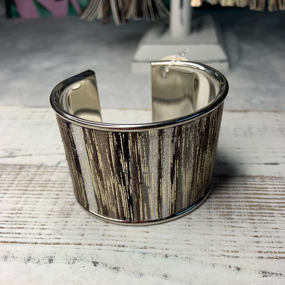 Metallic Fuzzy Striped Silvertone Cuff Bracelet